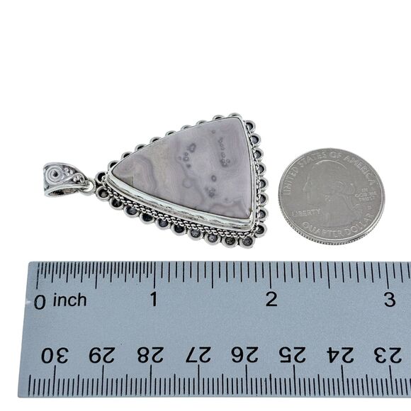 Southwest Scrollwork Edge Dusty Lilac Jasper Pendant | Vintage Sterling Silver - Picture 6 of 6